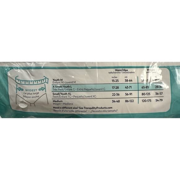 Disposable Underwear Tranquility X-Small Heavy 24 Ct Youth Lg 17-28" FREE Ship! - Picture 6 of 7